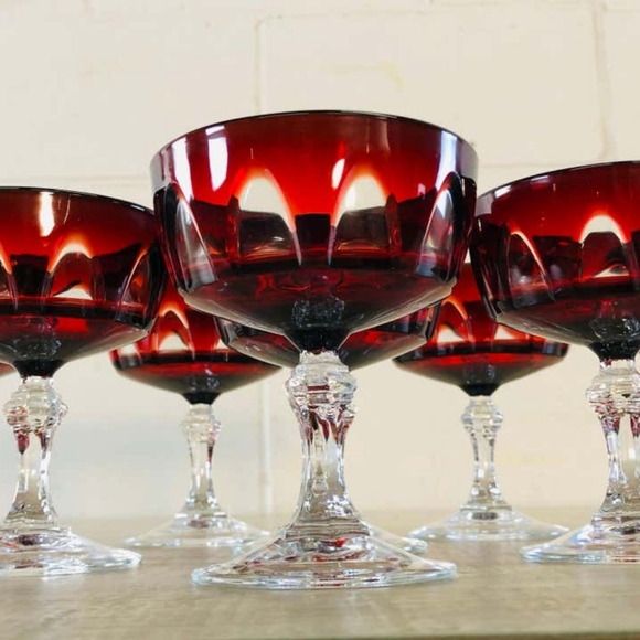 Vintage Cristal D'Arques Durand Ruby Red Crystal Champagne/Sherbert, Set of 8 - Picture 3 of 5